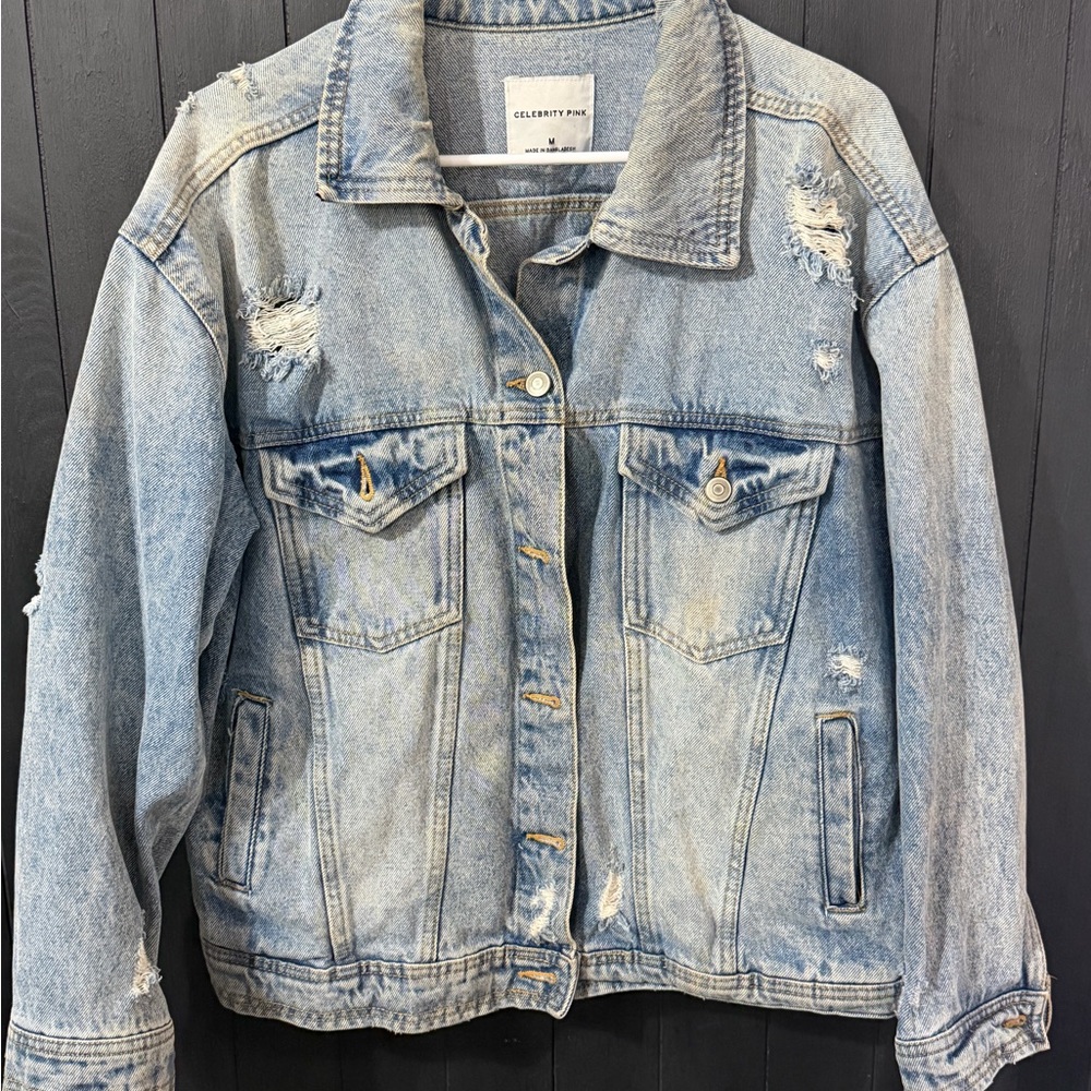 Celebrity Pink Women's Light Blue Distressed Jean Jacket